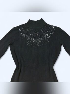 Goth Black Rhinestone Turtleneck Top by Lola B!